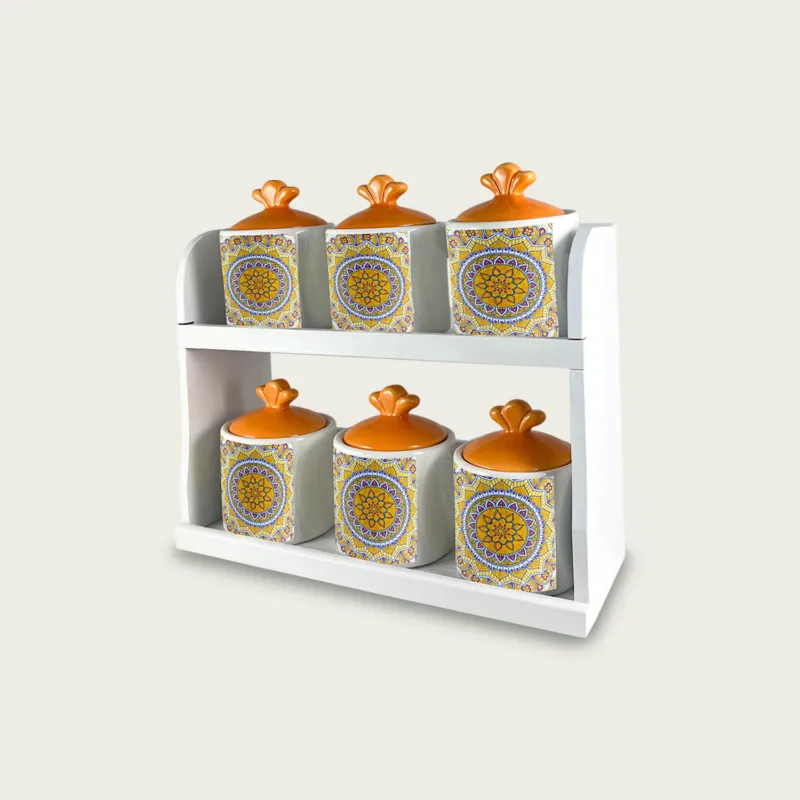 Offerta Limitata S/6 Barattoli Kyoto In Ceramica Arancione Con Mensoletta