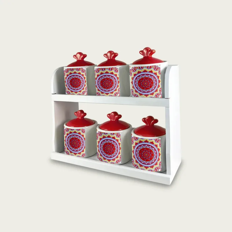Offerta Lampo S/6 Barattoli Kyoto In Ceramica Bordeaux Con Mensoletta