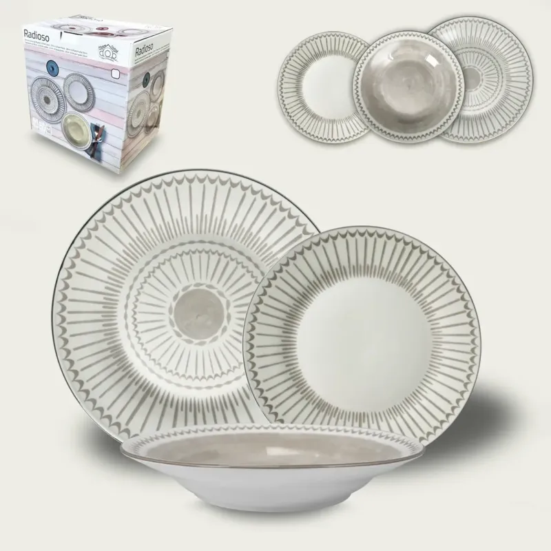 Set 18 Piatti Radioso In Porcellana,grigio Bestseller