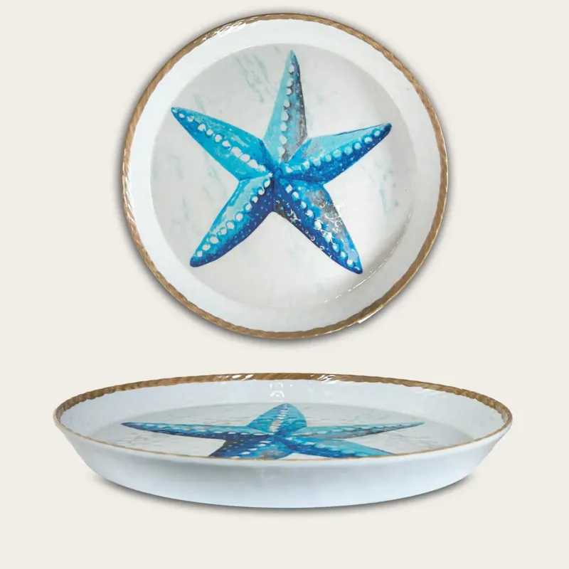 Economico Piatto Rotondo Bordato In Melamina Decoro Marine