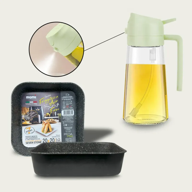 Set 2 Teglie Quadrate Alta E Oliera Spray 470Ml Promozione Esclusiva