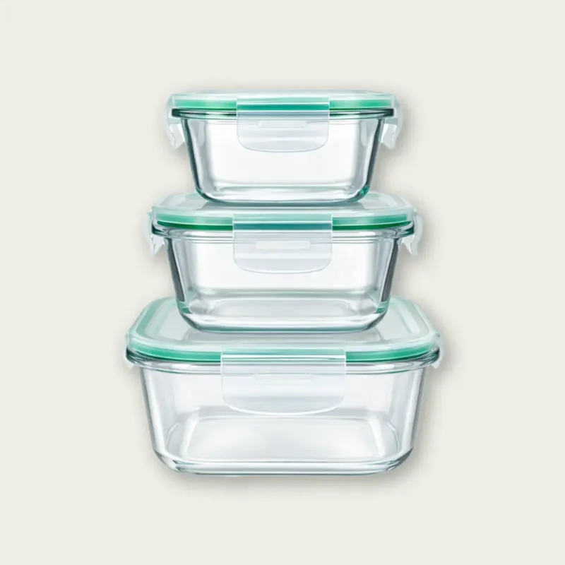 Prezzo Ridotto Set 3 Contenitori Quadrati Ermetiko Con Coperchio In Vetro,verde