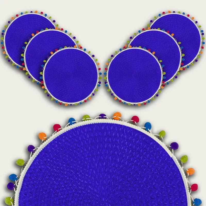 Sottopiatto PonPon Ø 38 Cm,set-6-tovagliette-piu-conveniente-dark-blu Non Perdere