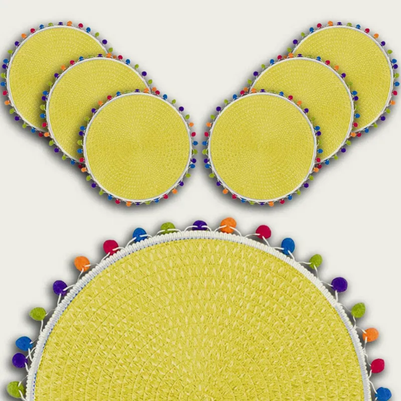 Sottopiatto PonPon Ø 38 Cm,set-6-tovagliette-piu-conveniente-giallo Economico