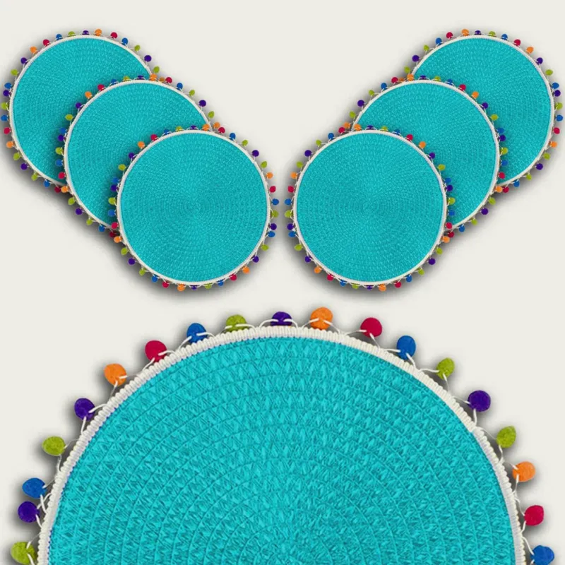 Offerta Limitata Sottopiatto PonPon Ø 38 Cm,set-6-tovagliette-piu-conveniente-light-blu