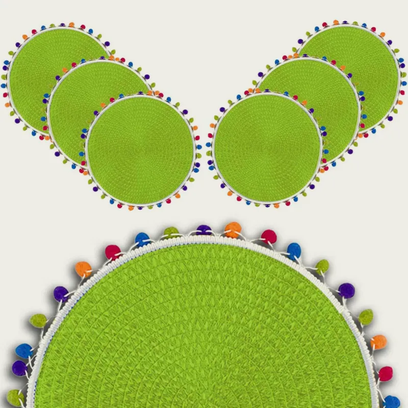 Sottopiatto PonPon Ø 38 Cm,set-6-tovagliette-piu-conveniente-verde Miglior Prezzo