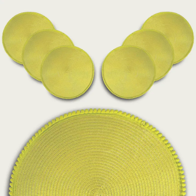 Tovaglietta Tonda Cm 38 In Poliestere,set-6-tovagliette-piu-conveniente-giallo Super Prezzo