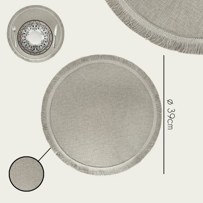 Tovaglietta Tonda Con Frangia Ø 39 cm Poliestere,set-6-tovagliette-piu-conveniente-sabbia Ultimissimo Modello