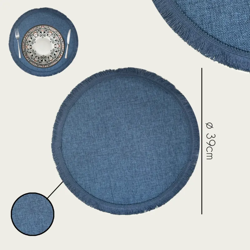 Tovaglietta Tonda Con Frangia Ø 39 cm Poliestere,bluette Prezzo Scontato