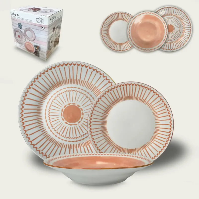 Set 18 Piatti Radioso In Porcellana,rosa Reso Gratuito