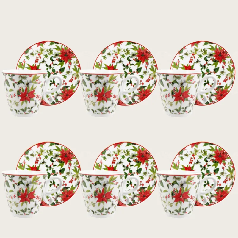Offerta Lampo Set 6 Tazze Da Caffè Stella Di Natale Con Piattino
