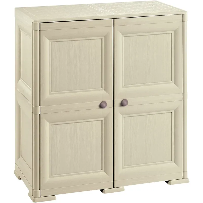 A Buon Prezzo Armadio Mobile Contenitore Multiuso in Plastica 2 Ante Angora 47 x 79 x 85.5H cm