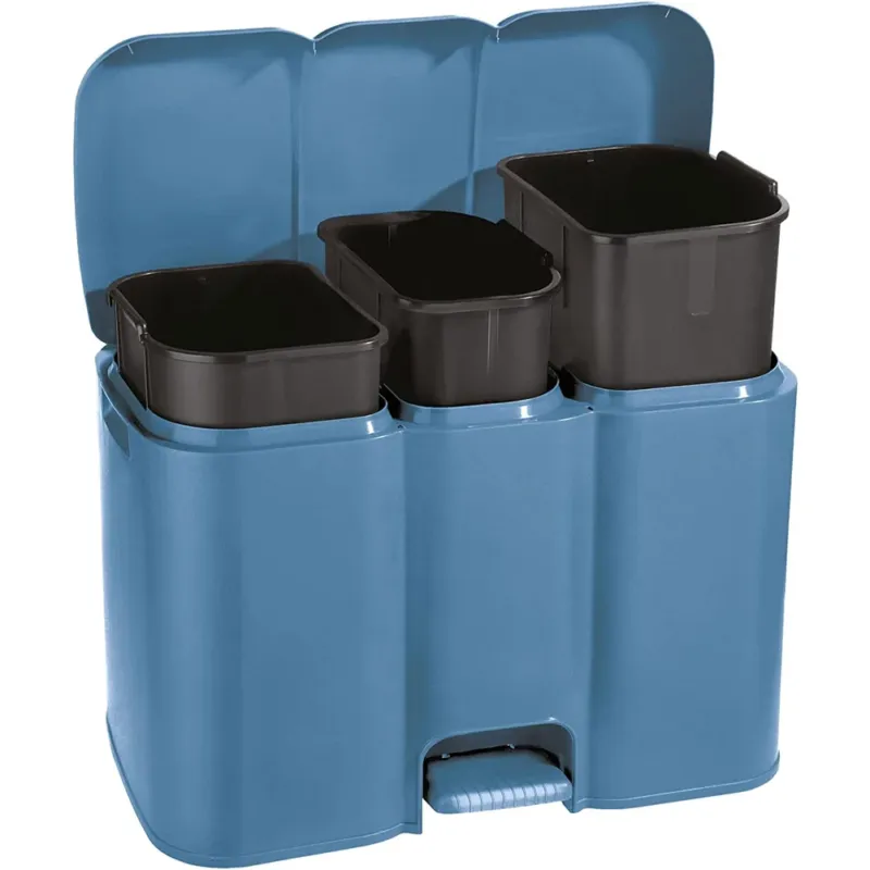 Pattumiera a 3 Vani per Raccolta Differenziata Esterno e Interno 34 Litri Blu Prezzo Basso