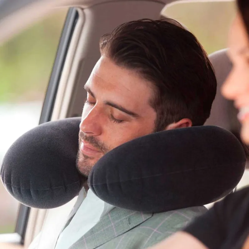 Cuscino da Viaggio Gonfiabile Intex in PVC Floccato Nero Treno Aereo Macchina Di Tendenza