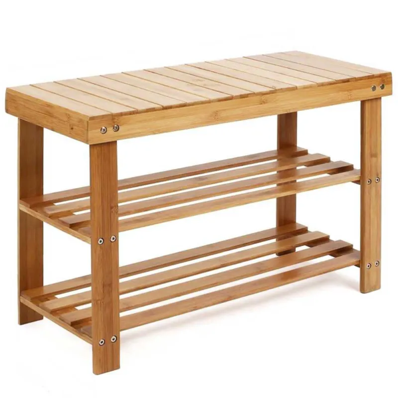 Panca Scaffale Scarpiera Casa Multiuso 2 Scaffali Legno di Bambu 70x28x45cm Quantità Limitata