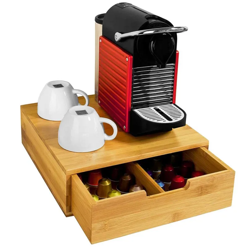 Contenitore Cassetto Porta Cialde Capsule Caffe Bustine Te Zucchero Legno Bambu Offerta Lampo