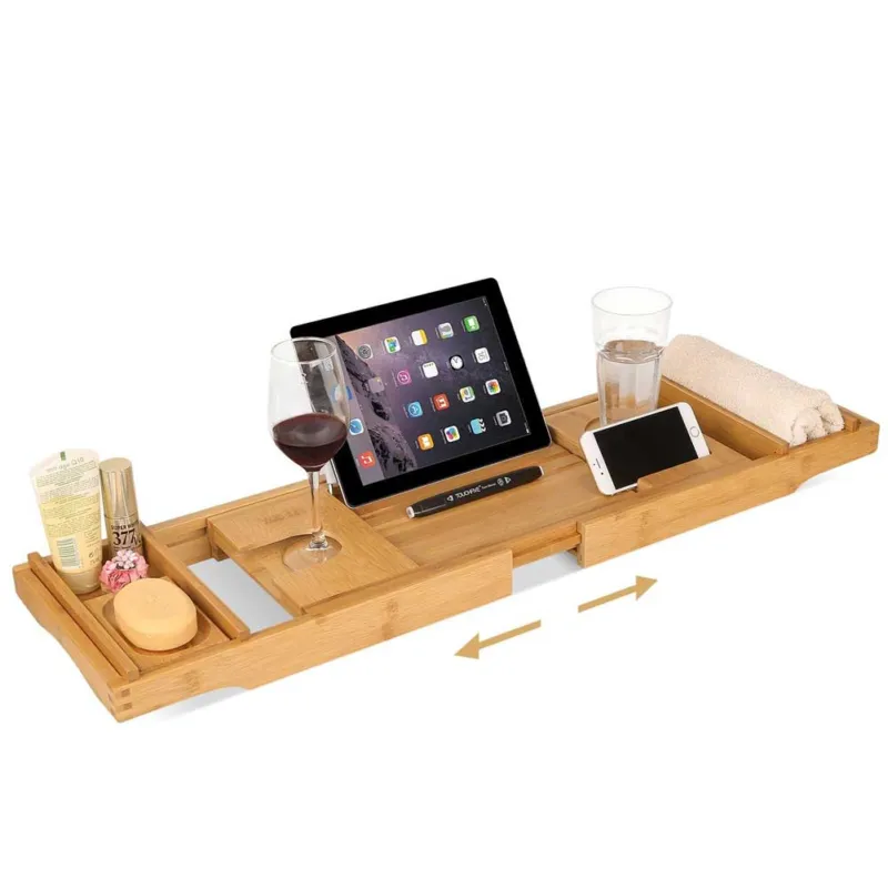 Tavolino Vassoio Vasca Bagno Regolabile Legno Bambu Supporto Tablet Scomparti Quantità Limitata