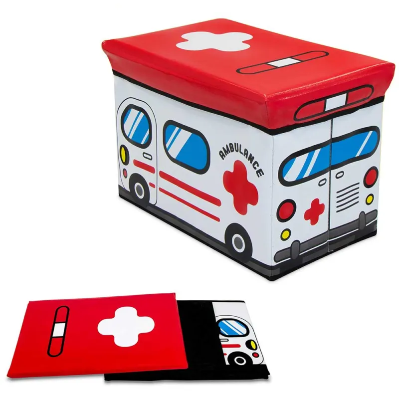 A Buon Prezzo Pouf Contenitore Pieghevole Macchina Ambulanza Porta Giocattoli Bambini 49x31cm