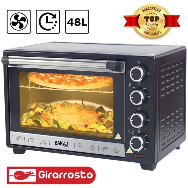 Nuova Collezione Forno Fornetto Elettrico Ventilato 48 litri 2000W Luce Interna Timer Girarrosto