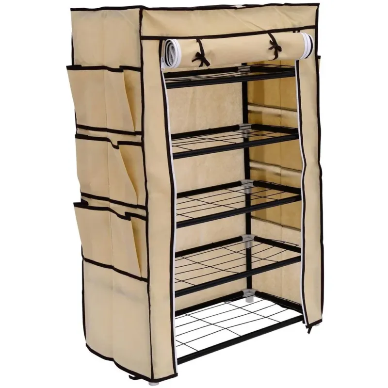 Miglior Prezzo Scarpiera Salvaspazio 6 Ripiani 18 Paia Scaffale Acciaio e Tessuto TNT Beige