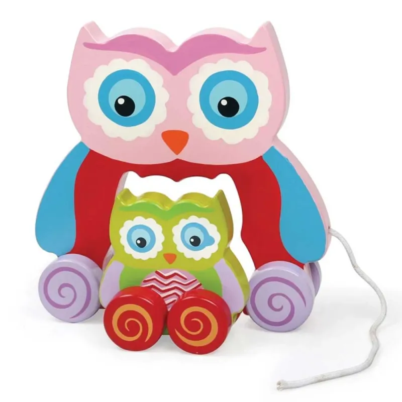 Offerta Limitata Gioco Gufetto Legno Trainabile Gufo Giocattolo per Bambini da Tirare 18cm Rosa