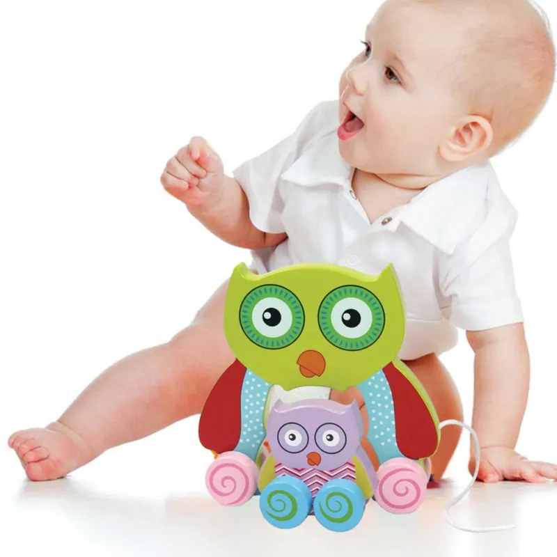 Gioco Gufetto Legno Trainabile Gufo Giocattolo per Bambini da Tirare 18cm Verde Spedizione Espresso