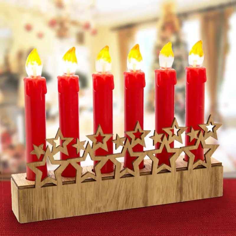 Pagamento Sicuro Candelabro Natalizio 6 Candele a Batteria con Base in Legno Decorazione Natale