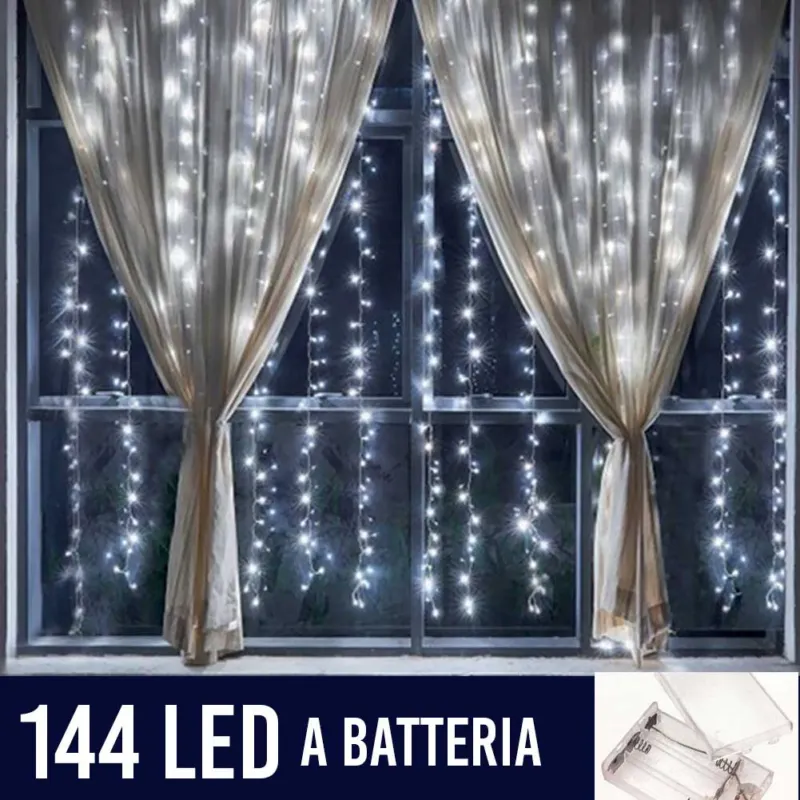 Tenda Luminosa Natalizia per Finestre 144 LED set 2 Tende 120cm Bianco Freddo Prezzo Scontato
