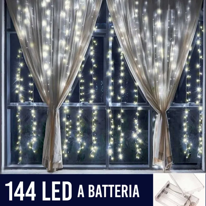 Tenda Luminosa Natalizia per Finestre 144 LED set 2 Tende 120cm Bianco Caldo Offerta
