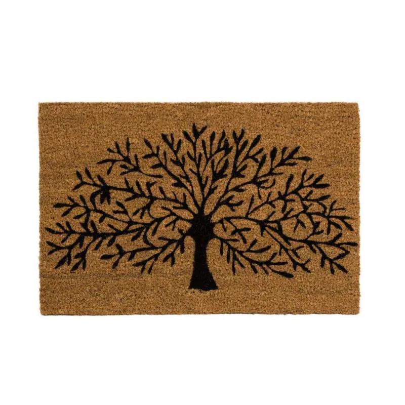 Offerta Lampo Tappeto Zerbino Rettangolare Albero Della Vita In Fibra Di Cocco 60x40cm Beige