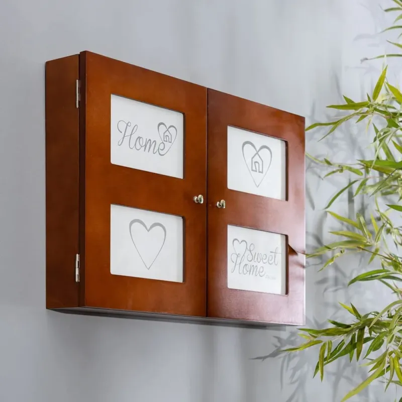 Copri Contatore Elettrico Con Porta FOTO 4 Posti In Legno MDF Marrone 46x8x32cm Prezzo Conveniente