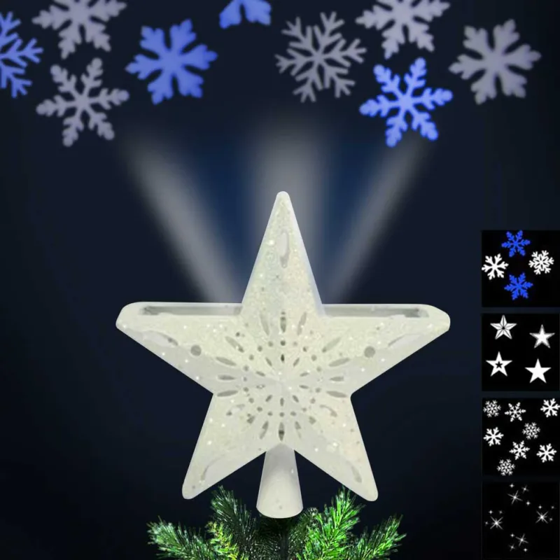 Più Venduto Puntale Proiettore a LED Albero di Natale Forma Stella Bianco 4 Giochi di Luce