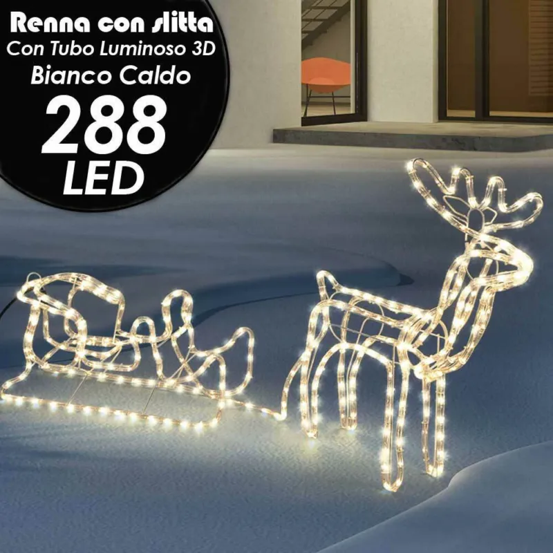 A Buon Prezzo Renna Luminosa con Slitta per Esterno Tubo Giardino Natale Luce Decorazione Cald
