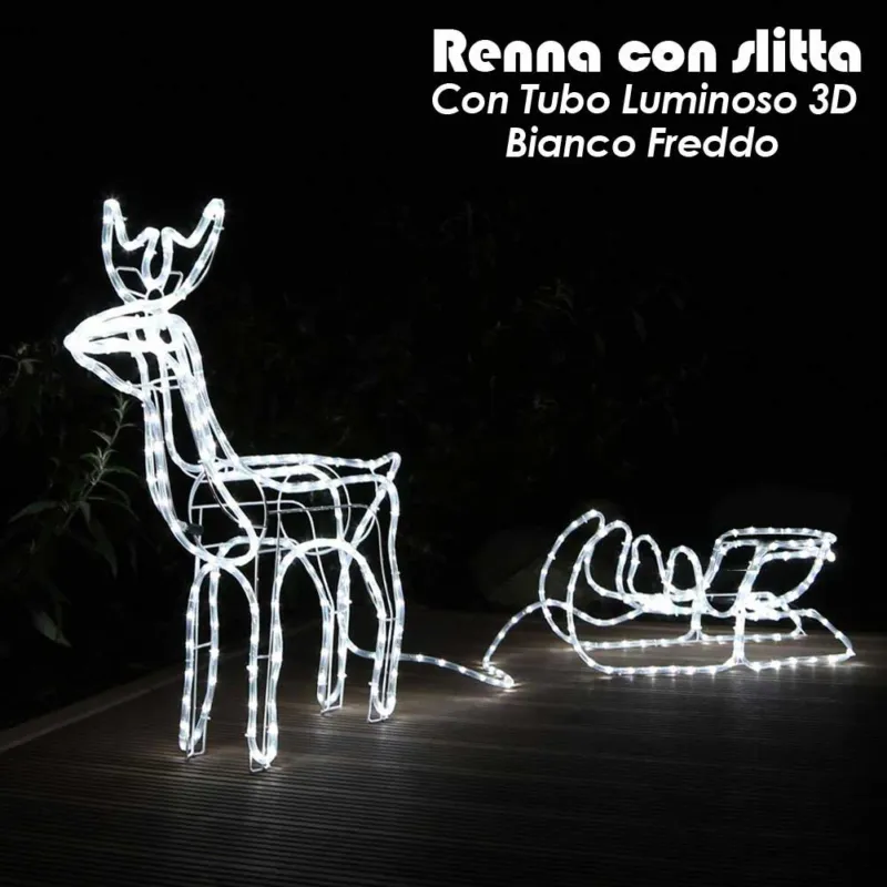 Soddisfatti O Rimborsati Renna Luminosa con Slitta Esterno Tubo Giardino Natale Luce Decorazione Bianco