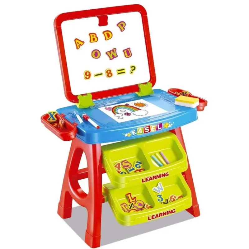 Vendita Finale Set Lavagna Con Piano Disegno e Cavalletto Rosso Con Accessori Numeri e Lettere