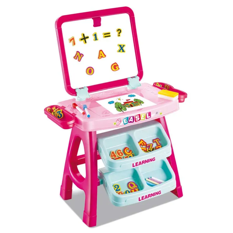 Set Lavagna Con Piano Disegno e Cavalletto Fucsia Con Accessori Numeri e Lettere Quantità Limitata