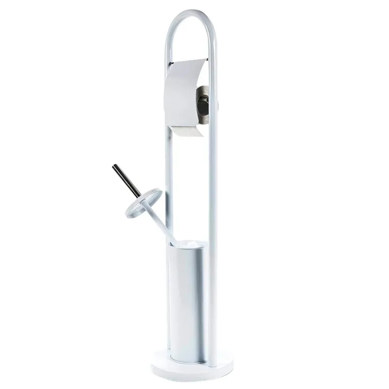 Portarotolo con Portascopino per Bagno in Metallo con Spazzolone 20x80cm Bianco Ultimissimo Modello