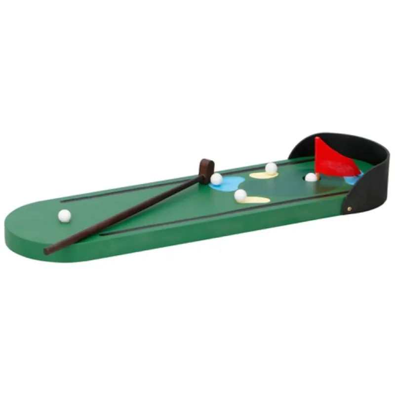 Set Mini Golf Gioco da Tavolo Scrivania in Legno con Mazza e Palline 32x9x3cm Novità