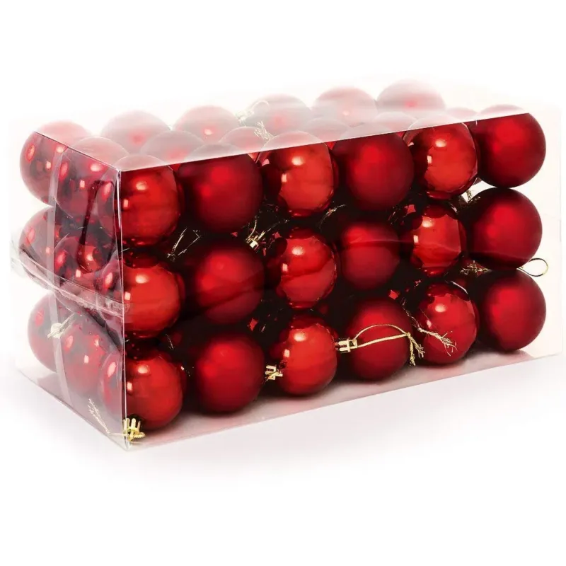 Confezione 54 Palline Di Natale Colore Rosso Diametro 6 Cm Addobbo Natalizio Subito Disponibile