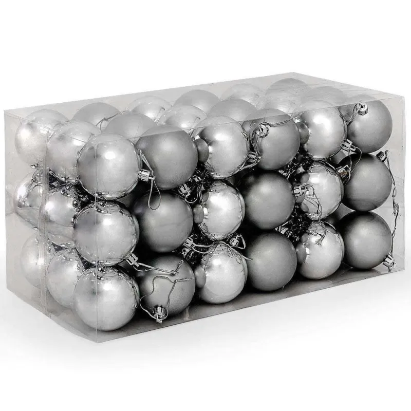 Confezione 54 Palline Di Natale Colore Silver Diametro 6 Cm Addobbo Natalizio Ultimissimo Modello