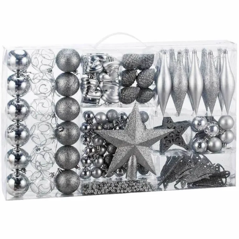 Promozione Addobbi Per Albero Di Natale 102 Pz Silver Palline Calze Stelle Pigne Natalizie