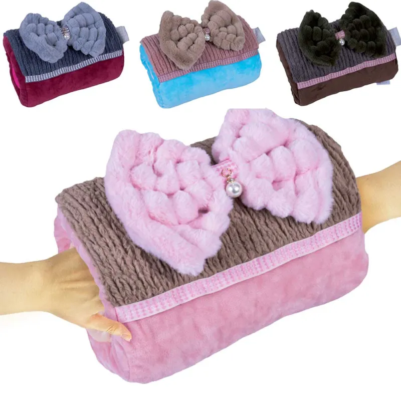 Spedito Oggi Borsa Acqua Calda Elettrica con Tasche Scaldamani Fiocco Tessuto Peluche 4 Color