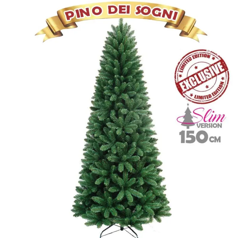 Albero di Natale SLIM Pino dei Sogni Verde Altezza 150 cm Base a Croce 425 Rami Offerta