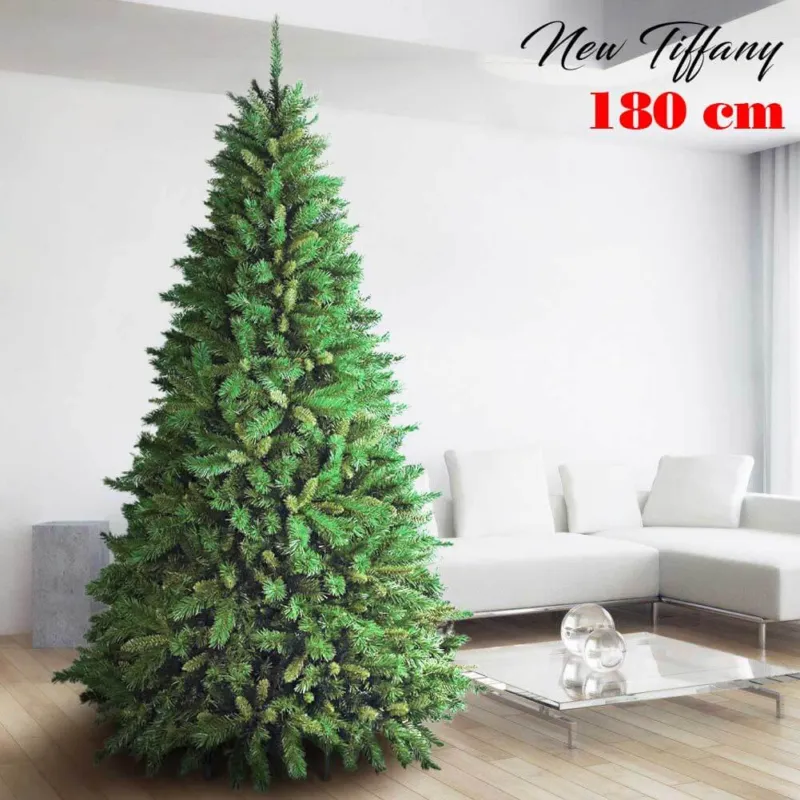 Offerta Albero Di Natale 180cm New Tiffany Super Folto 723 Rami Pino Verde Base a Croce