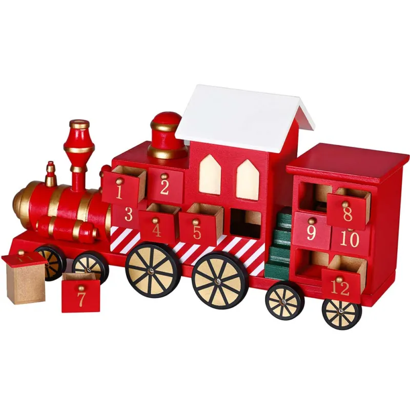 Calendario Avvento Trenino di Natale in Legno 24 Cassetti Decorazioni Natalizie Offerta Speciale