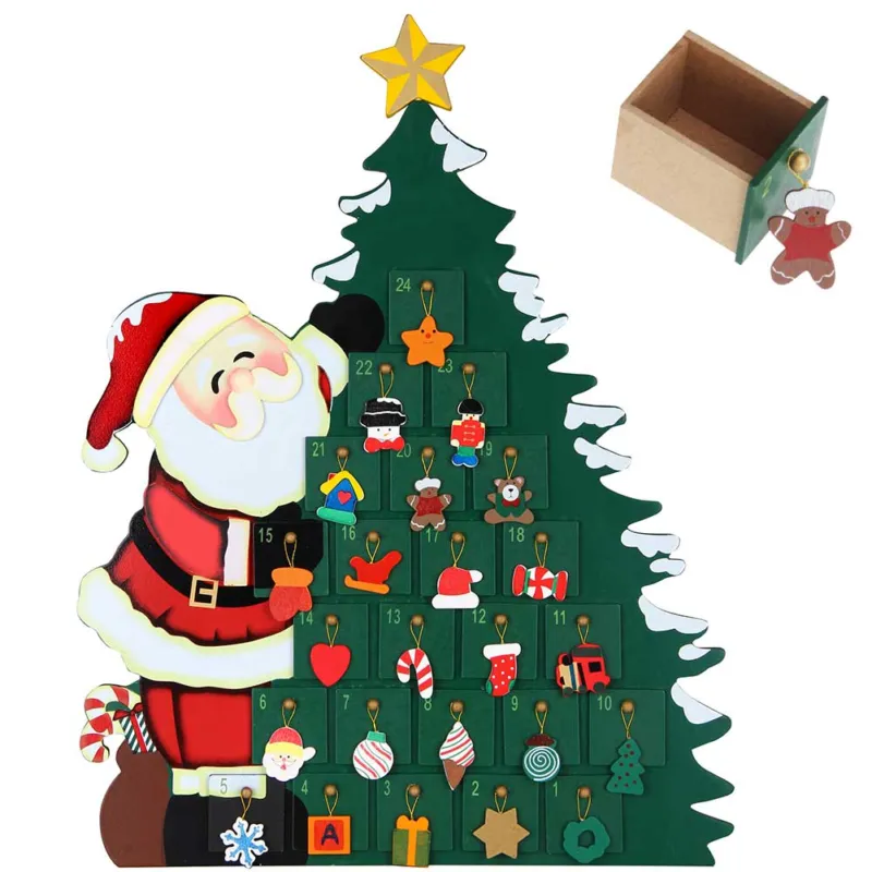 Ultima Occasione Calendario Avvento Babbo Natale con Albero in Legno 24 Cassetti e Decorazioni
