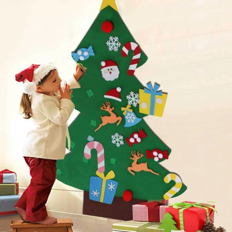Albero di Natale per Bambini in Feltro da Parete con 26 Addobbi Natalizi 110cm Vendita Finale