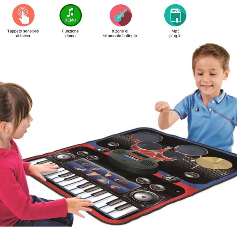 Tappeto Musicale 2in1 Batteria Tastiera Con Bacchette Playmat Bambini 60x90cm Ultime Pezzi