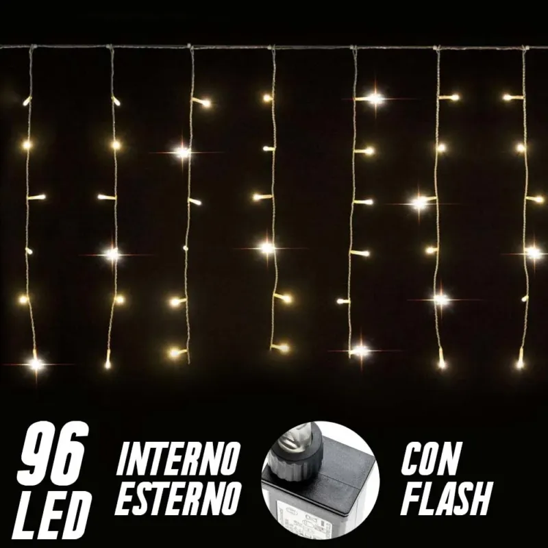 Tenda Luminosa Natale 96 LED Luci Bianco Caldo FLASH 3 MT Esterno Prolungabile Ultima Occasione