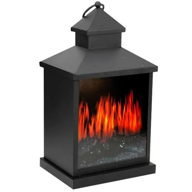 Consegna Rapida Lampada da Tavolo Lanterna 3 Led Effetto Fuoco 36 CM Camino - Timer Grundig Nero